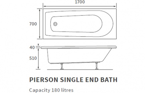 Pearson D Shape Single Ended SUPERCAST 1700x700x550mm 2TH Bath w/Legs